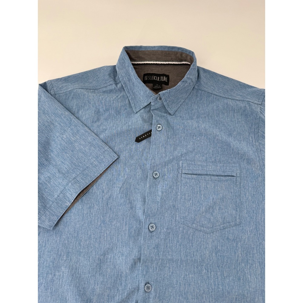 Subculture Button Down Shirt Mens Medium Blue Like New Stretch Short Sleeve